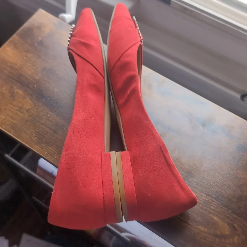 Metaphor Red Pointed Toe Flats Size 9 | Crystal Rhinestone Buckle Party
